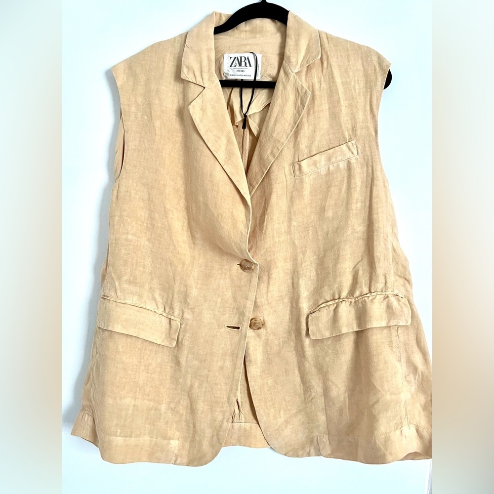 ZARA LINEN VEST YELLOW OVERSIZED XS - S